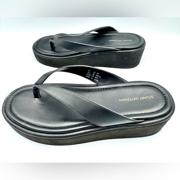 Stuart Weitzman Black Leather Platform Flip Flops - Picture 6 of 10